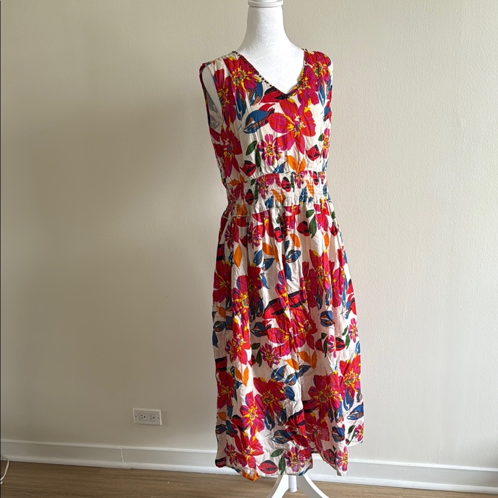 Floral Sleeveless Dress - Red and Blue
